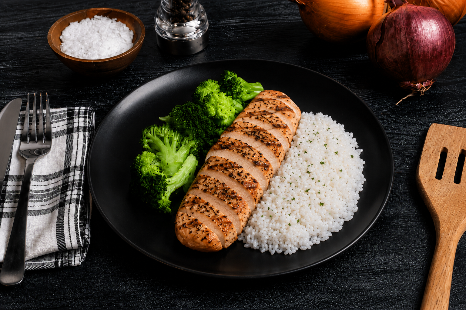 Tender, juicy chicken breast lightly seasoned and grilled to perfection, served with fluffy jasmine rice and fresh steamed broccoli. A clean, wholesome meal packed with lean protein and balanced nutrition for everyday fuel.