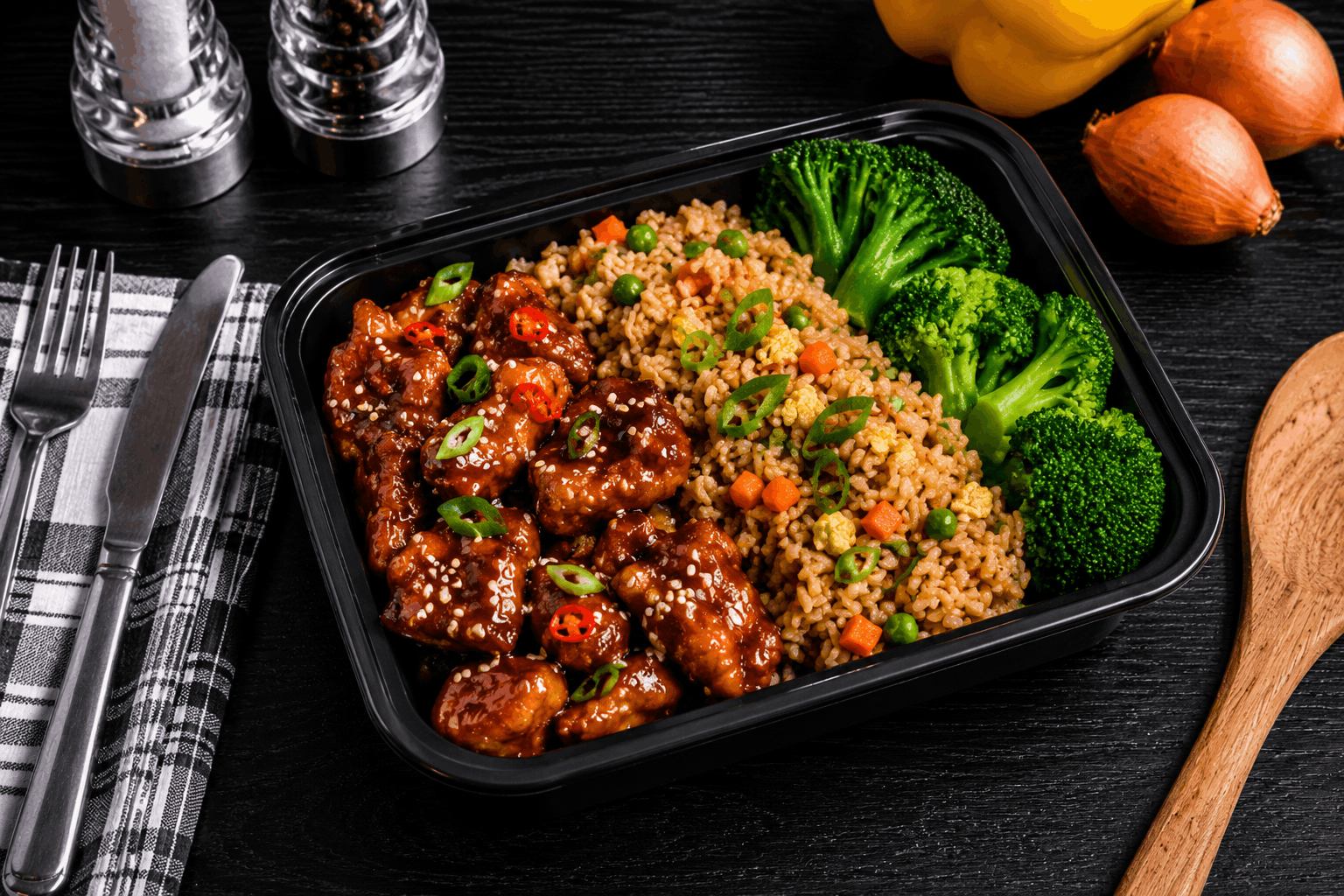Tender, hormone-free chicken thighs, lightly seasoned and pan-seared to perfection, then tossed in a classic General Tso’s sauce that delivers the perfect balance of sweet heat and bold flavor. Finished with a sprinkle of toasted sesame seeds and served alongside savory fried rice and fresh steamed broccoli for a satisfying, takeout-inspired meal made with wholesome ingredients.