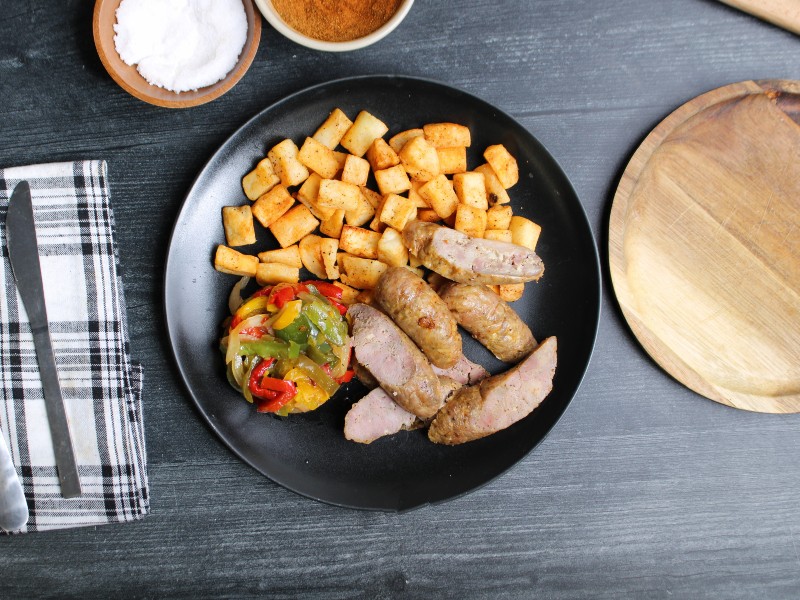 Clean Eats Meal Prep Roasted Chicken Sausage with Peppers & Onions