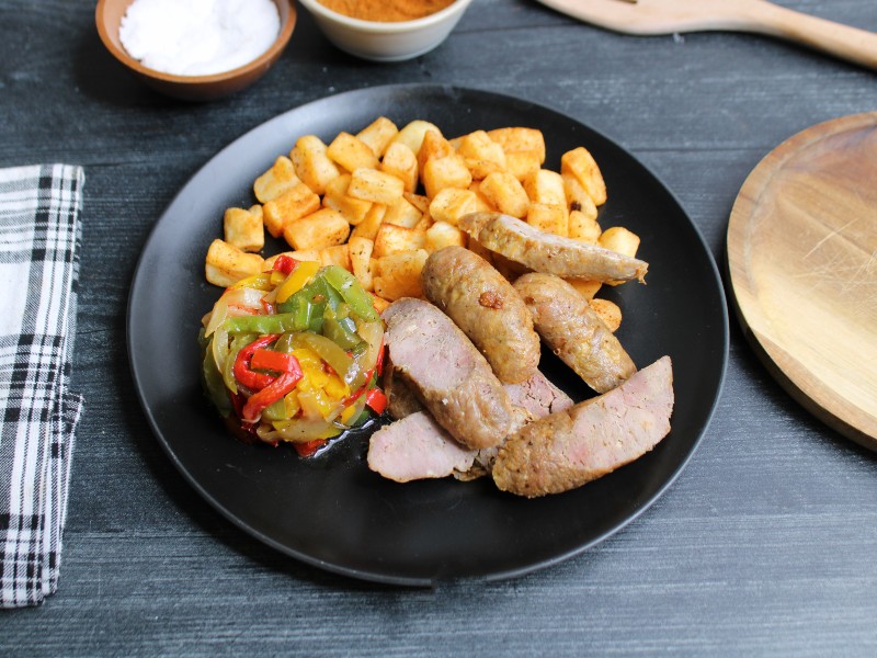 Clean Eats Meal Prep Roasted Chicken Sausage with Peppers & Onions