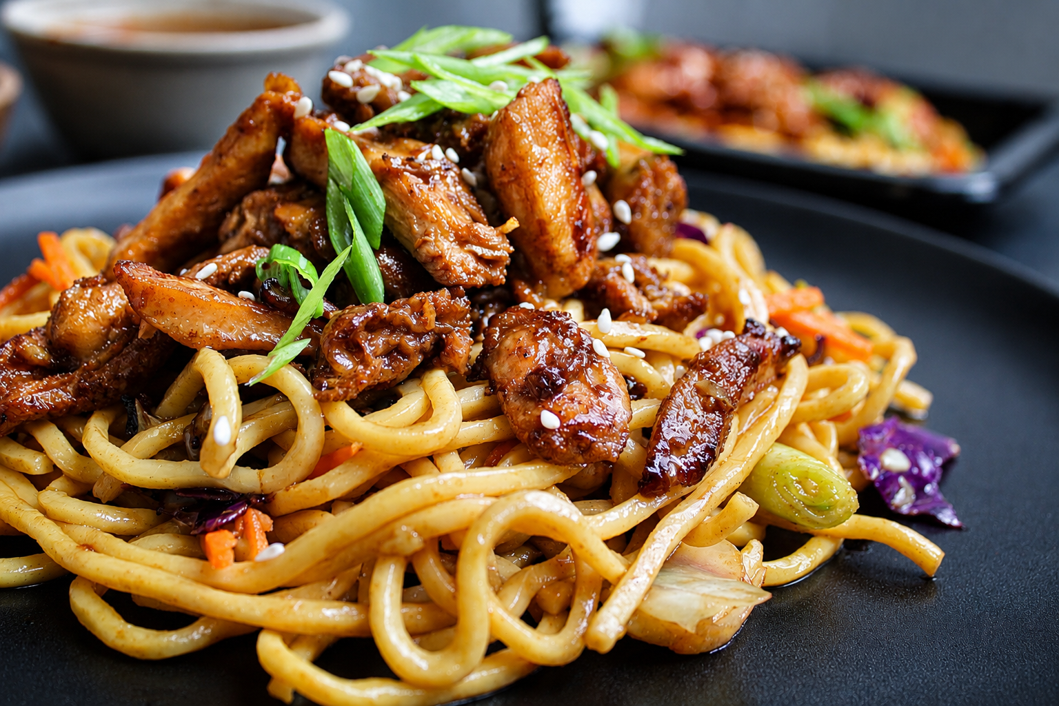 Tender chicken, crisp cabbage, and shredded carrots, lightly sautéed in our signature Asian sesame sauce and served over hearty whole wheat noodles.
